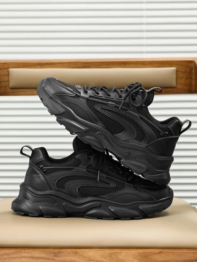 (Liten i storleken) Minimalistiska sportskor, lämpliga för män, grova sneakers med snörning framtill