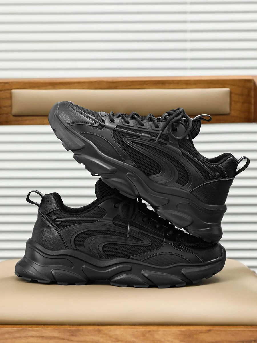 (Runs Small) Minimalist Style Sports Shoes, Suitable For Men Front Lace-Up Chunky Sneakers