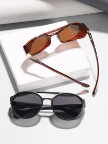 2 副男士圆形朋克风格时尚眼镜，适合旅行 - 彩色 - 查看 3