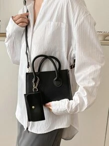 時尚純色手提包配袋,女士手袋附錢包