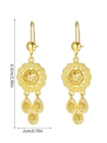 1 đôi Của Châu Âu và Châu Mỹ Atmospheric Vàng Dài Hoa tai Đối với phụ nữ - Vàng - Xem 4