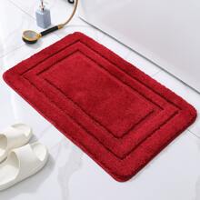 1入組酒紅色速乾吸水浴室地墊,軟厚細微纖維帶有中空設計,適用於臥室、客廳、廚房、浴缸和淋浴間入口