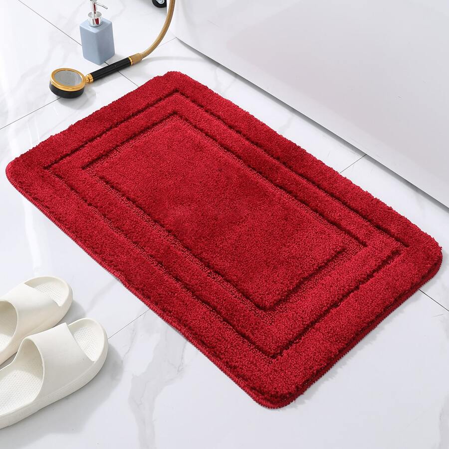 1入組酒紅色速乾吸水浴室地墊,軟厚細微纖維帶有中空設計,適用於臥室、客廳、廚房、浴缸和淋浴間入口