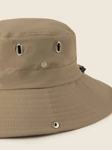 1pc Waterproof Bucket Hat With String, Sun Protection Outdoor Bucket Hat Casual - Khaki - View 3