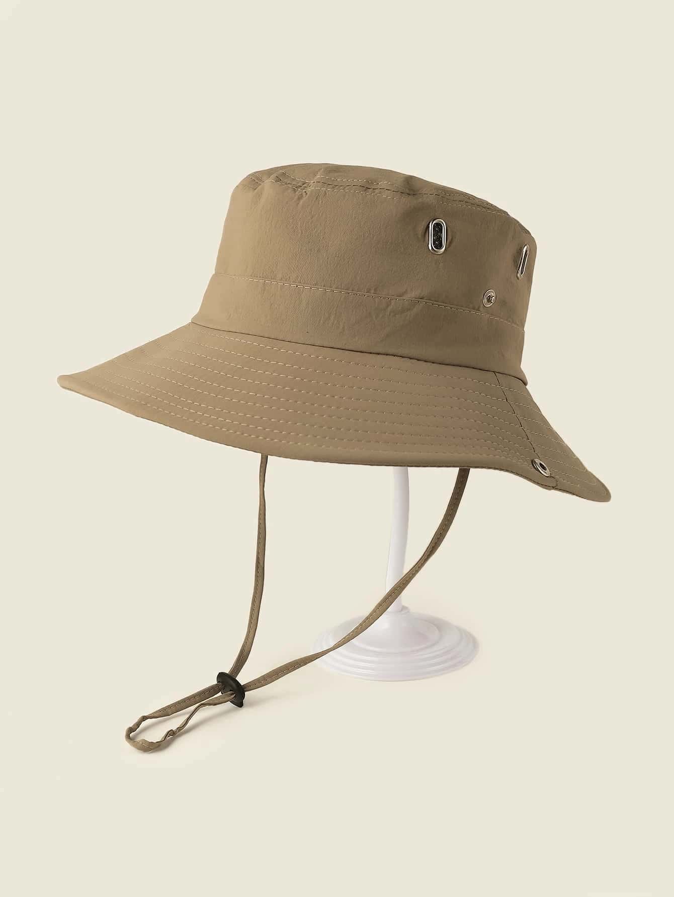 1pc Waterproof Bucket Hat With String, Sun Protection Outdoor Bucket Hat Casual - Khaki - View 1