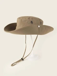1pc Waterproof Bucket Hat With String, Sun Protection Outdoor Bucket Hat Casual - Khaki - View 2