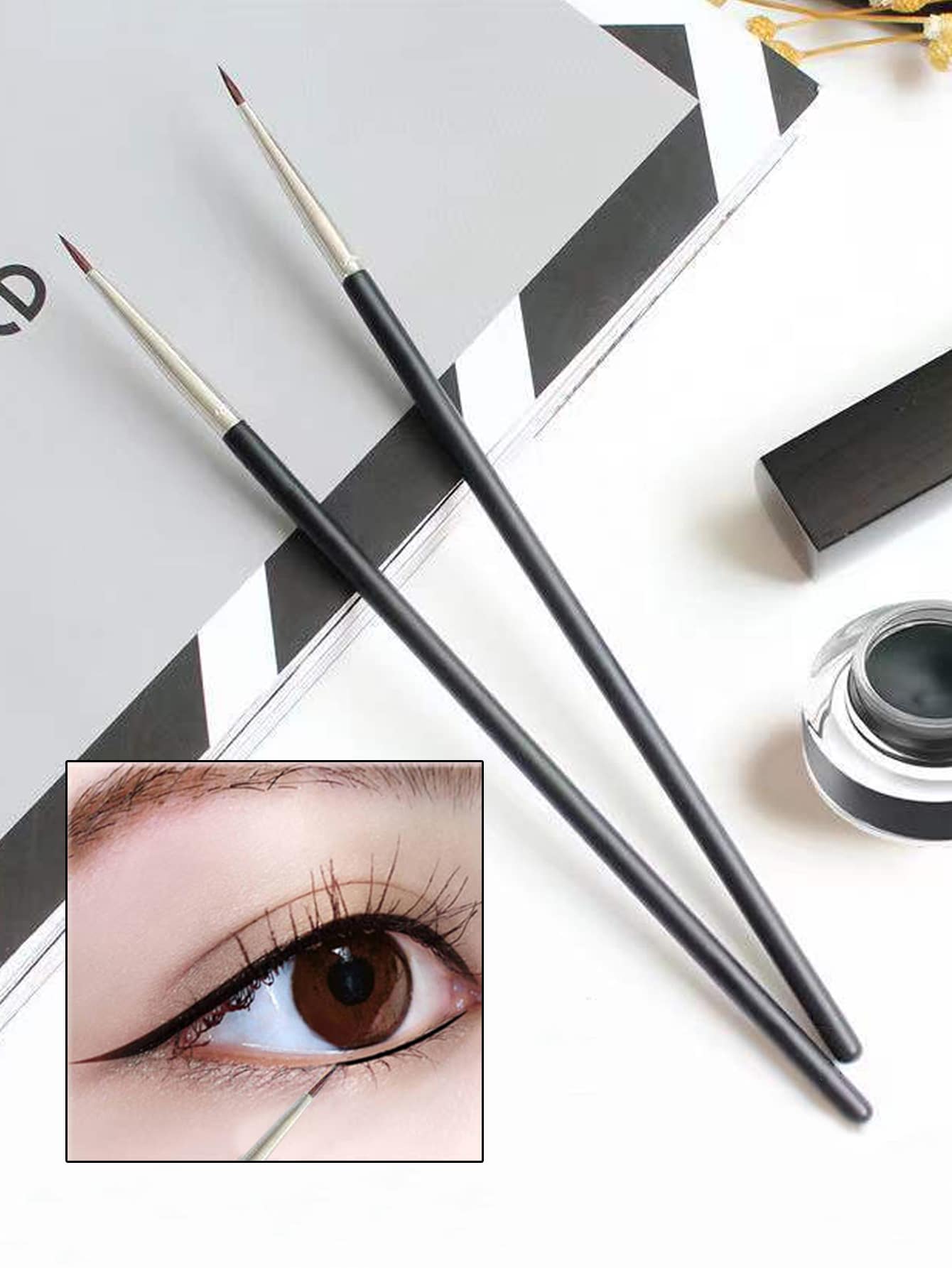 1pc Fine Eye Liner Brush & Eyebrow Makeup Brush, Eyebrow Brush, Eyeshadow Brush, Brush - Black - View 1