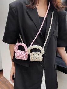 迷你串珠手提包 - 粉色 - 查看 4