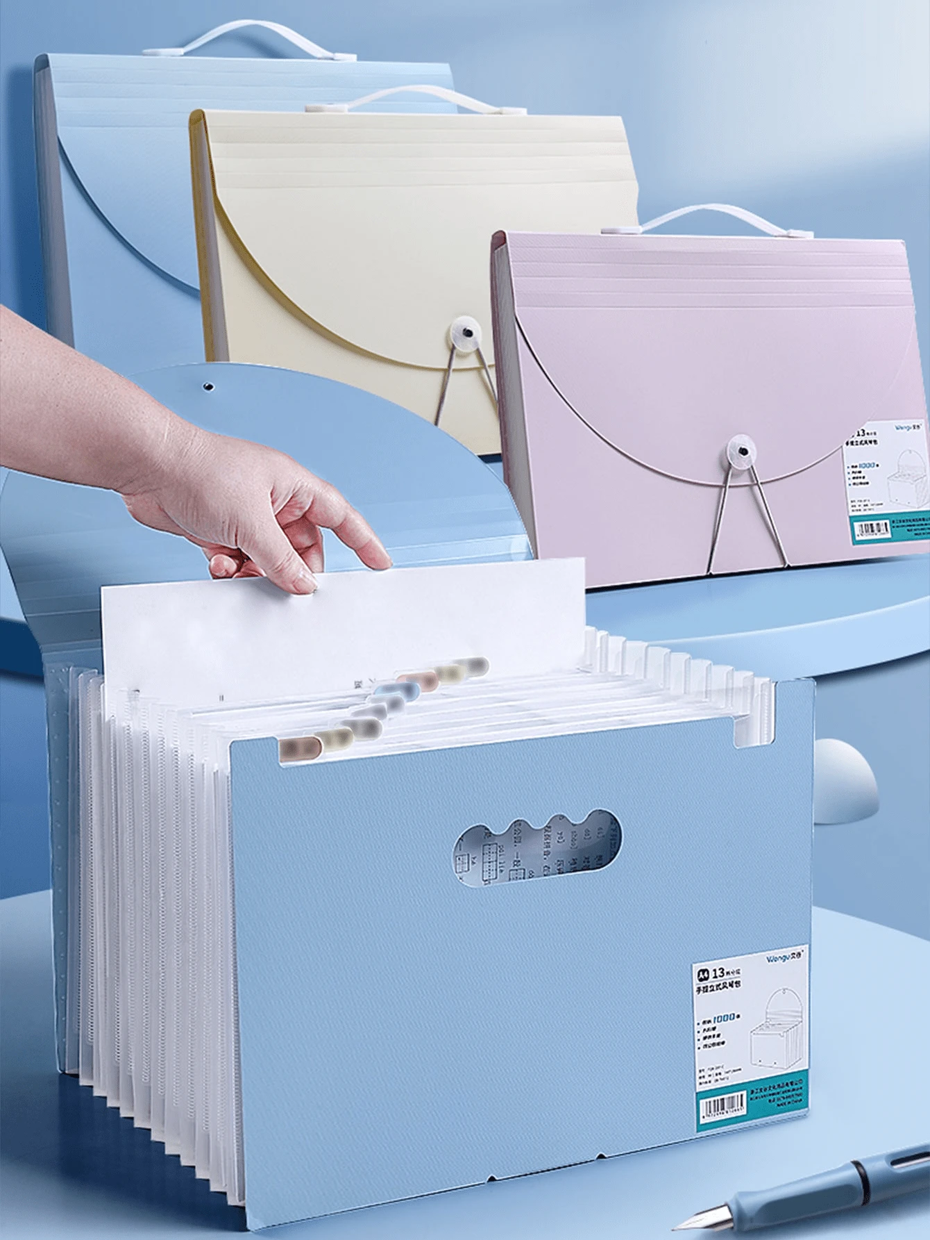 1pc Desktop Multifunctional Accordion Document Organizer, Pink, With Receipts Organizer