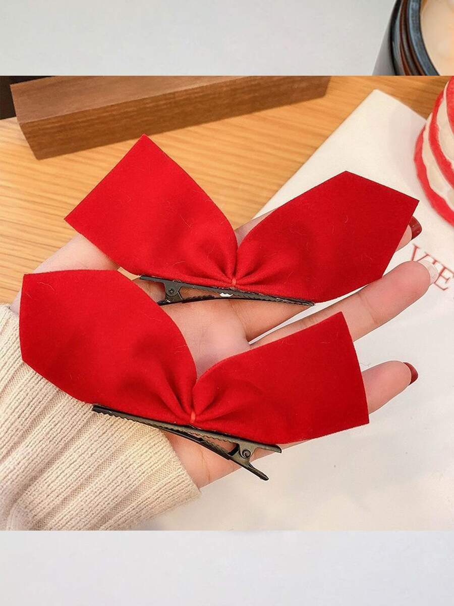 2 , Quý cô Nơ Kẹp tóc , Cô gái Phụ kiện tóc , Thích hợp Đối với Mỗi ngày - Đỏ - Xem 1
