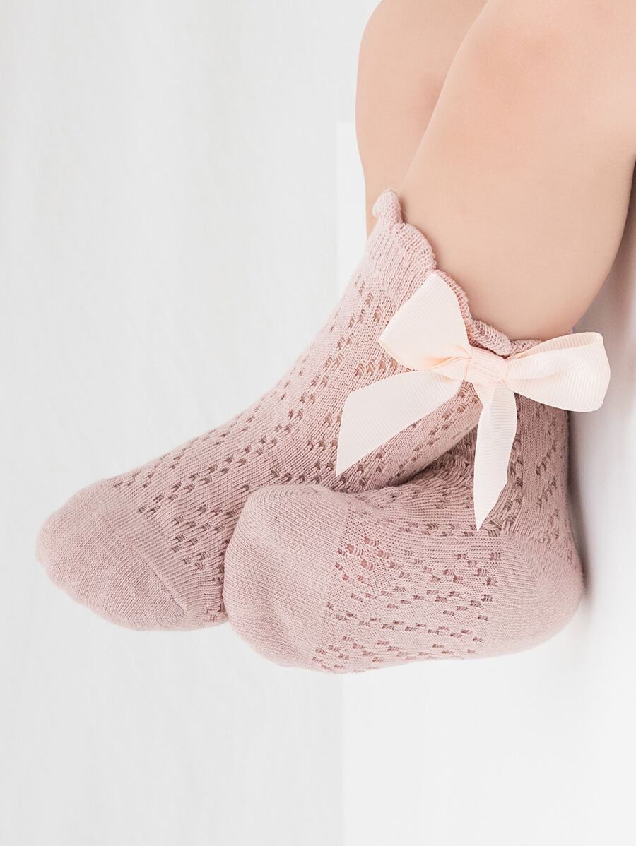 儿童短款蝴蝶结粉色袜子 - 藕粉色 - 查看 1