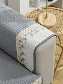 4pcs/set Lace Decor Color Block Stitching Slip-resistant Sofa Cushion - Suitable For All Seasons - Xám - Xem 6