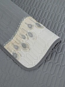 4pcs/set Lace Decor Color Block Stitching Slip-resistant Sofa Cushion - Suitable For All Seasons - Xám - Xem 4