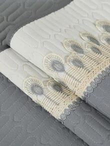 4pcs/set Lace Decor Color Block Stitching Slip-resistant Sofa Cushion - Suitable For All Seasons - Xám - Xem 5