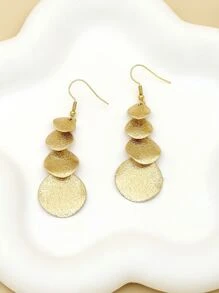 1 Par de Brincos de Franjas Circulares Longas Geométricas de Metal Banhado a Ouro e Prata em Estilo Europeu e Americano, Fashion para Férias, Encontros e Acessórios de Orelha Versáteis para Mulheres