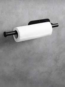 1入組黑色不銹鋼卷紙支架,鑽孔掛壁式毛巾架適用於浴室 - 黑色 - 查看 1