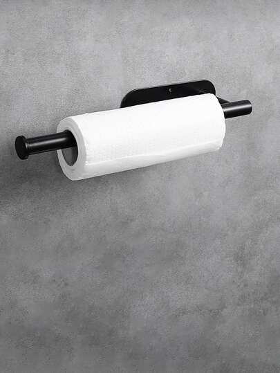 1入組黑色不銹鋼卷紙支架,鑽孔掛壁式毛巾架適用於浴室