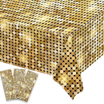 1入組 54x108 英寸 70 年代迪斯科霓虹之夜生日派對一次性桌布金色亮片賭場主題生日快樂派對裝飾用品