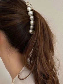 1pc Sweet And Simple Banana Clip Hair Accessory With Faux Pearls, Elegant Design Hair Clasp For Ponytail, Bun, Vertical Or Twist Clip, Hair Claw Hair Clips Claw Clips Hair Claws Hair Barrettes, School Stuff, Pearl Hair Accessories