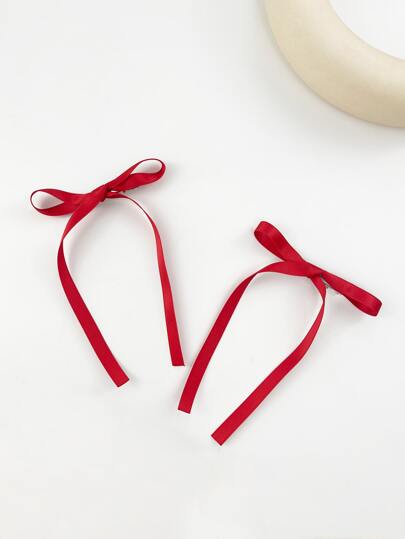 2pcs Women's Minimalist Solid Color Cute Bow Hair Clips, Sweet Girl Style For Valentine's Day