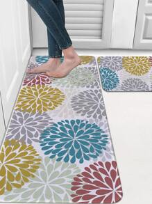 1pc Linen Pattern Printed Kitchen Mat, Crystal Velvet Anti-slip Mat, Indoor Kitchen Floor Mat - Multicolor - View 4