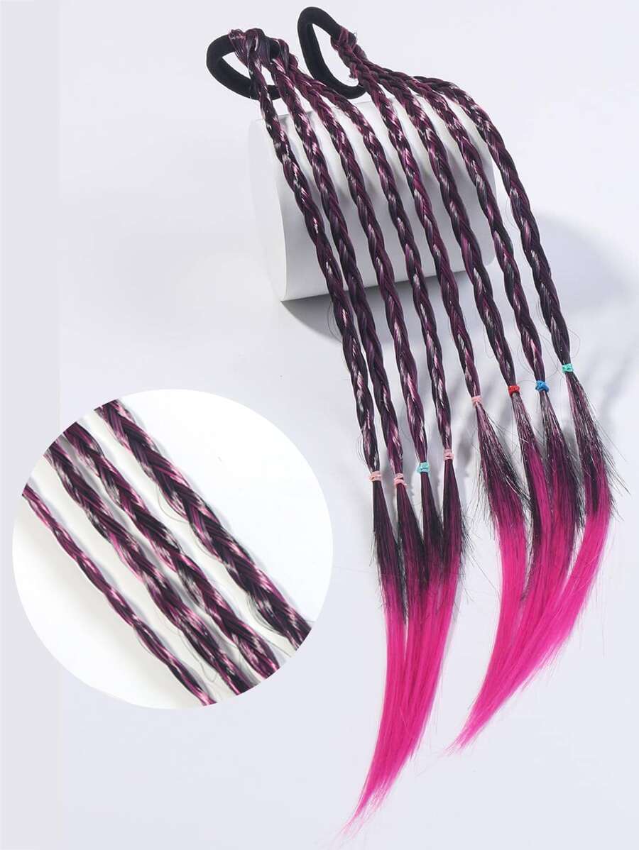 2 cái/bộ Phụ kiện tóc cho bé gái Tóc giả tổng hợp bện màu gradient, Tóc tết - Màu tím  Violet - Xem 1