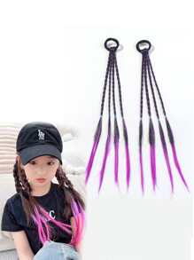 2 Cái/bộ Phụ Kiện Tóc Màu Chuyển Sắc Thời Trang Cho Nữ, Bím Tóc Giả, Bím Tóc Lộn Xộn, Băng Đô Quấn Tóc Thông Thường - Màu đỏ tím - Xem 2