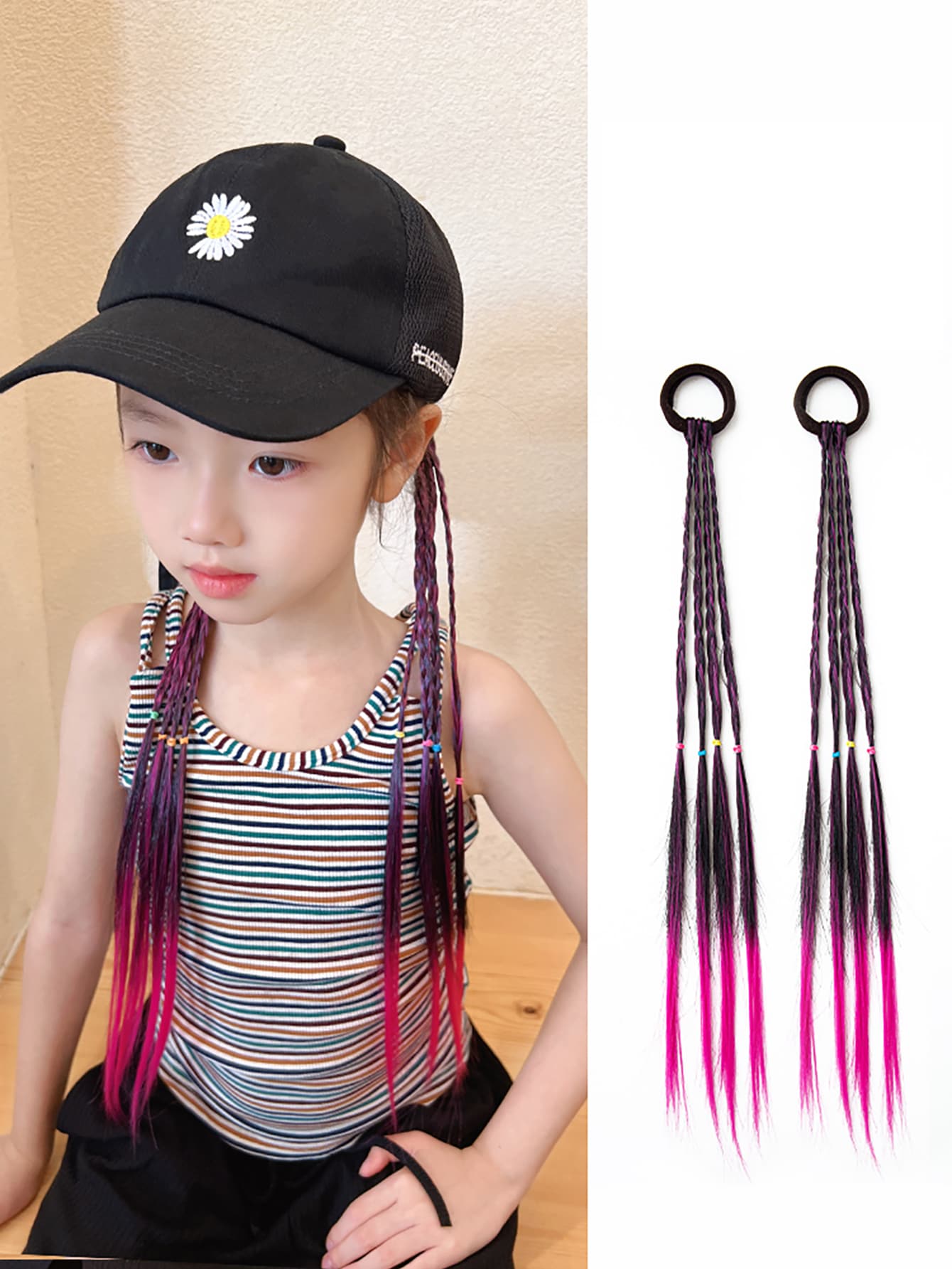 2 Cái/bộ Phụ Kiện Tóc Màu Chuyển Sắc Thời Trang Cho Nữ, Bím Tóc Giả, Bím Tóc Lộn Xộn, Băng Đô Quấn Tóc Thông Thường - Màu đỏ tím - Xem 1