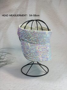 1pc Couple's Sun Protection Hat, Summer Sun Cap With Full Rhinestone Adjustable For Outdoor Sports - Beige - View 7