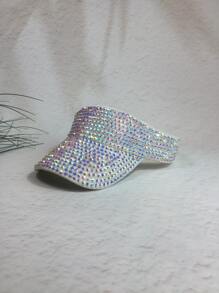 1pc Couple's Sun Protection Hat, Summer Sun Cap With Full Rhinestone Adjustable For Outdoor Sports - Beige - View 8