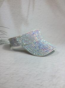 1pc Couple's Sun Protection Hat, Summer Sun Cap With Full Rhinestone Adjustable For Outdoor Sports - Beige - View 10