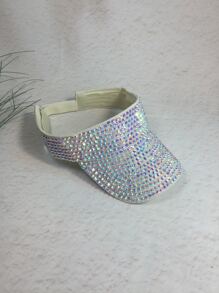 1pc Couple's Sun Protection Hat, Summer Sun Cap With Full Rhinestone Adjustable For Outdoor Sports - Beige - View 2