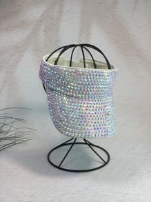 1pc Couple's Sun Protection Hat, Summer Sun Cap With Full Rhinestone Adjustable For Outdoor Sports - Beige - View 11