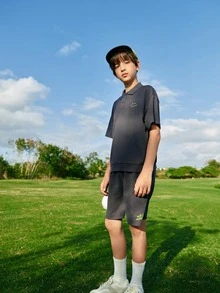 Balabala Tween Boy Letter Graphic Tee & Shorts Comfortable And Breathable Suitable For Summer - Dark Grey - View 3