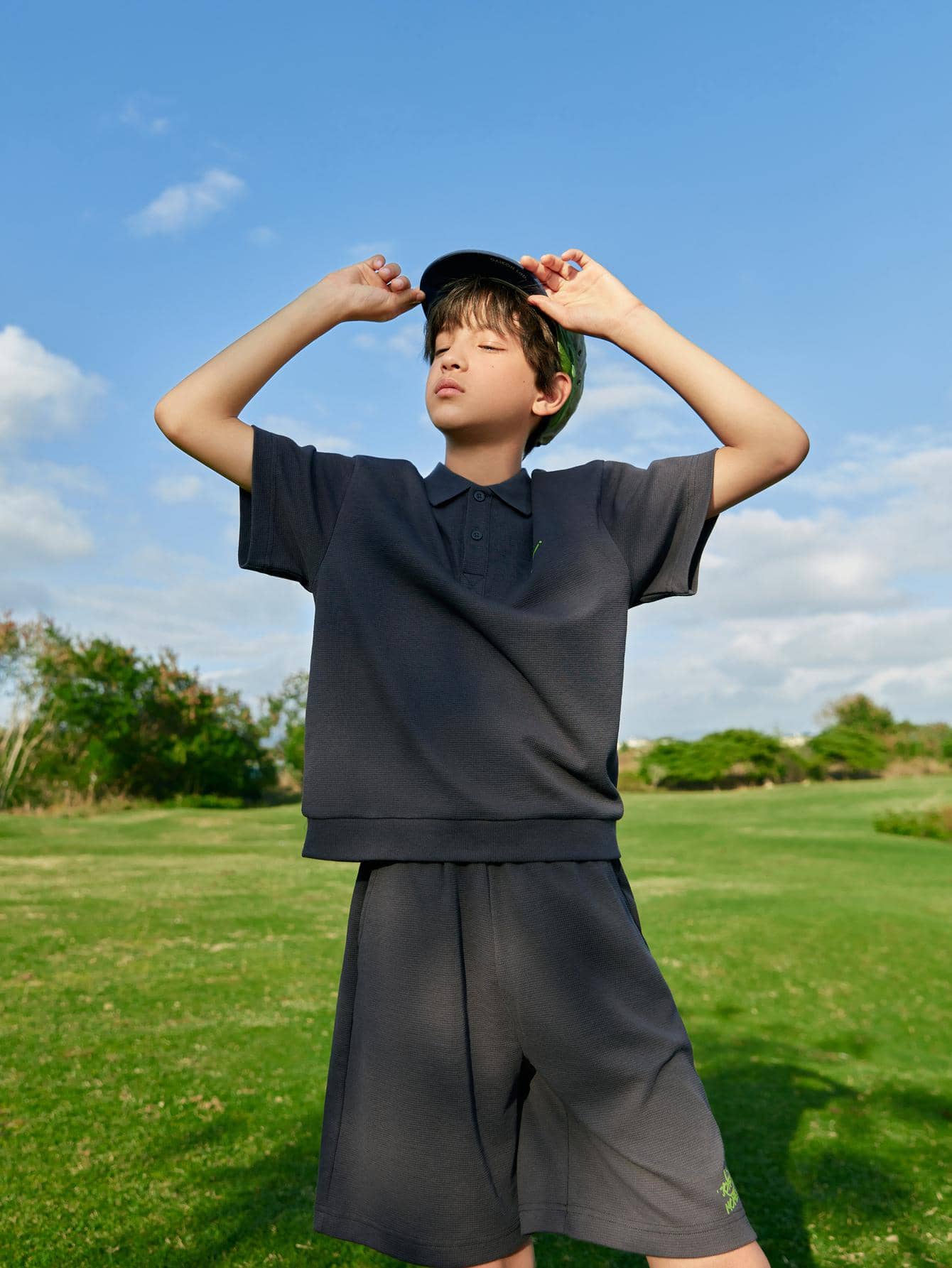 Balabala Tween Boy Letter Graphic Tee & Shorts Comfortable And Breathable Suitable For Summer - Dark Grey - View 1