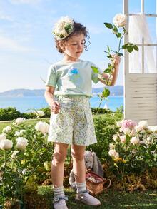 Balabala Áo thun họa tiết hoa cúc mùa hè cho bé gái Quần short họa tiết hoa cúc Bộ đồ thân thiện với làn da trẻ em - màu xanh lá - Xem 5