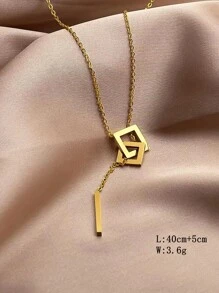 VceTd 1pc Gold-color Stainless Steel Necklace With Geometric Hollow Out Square Pendant And Tassel Detail Suitable For Women's Daily Wear, Birthday Gift