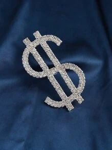 Novelly Rhinestone 9cm*5cm Oversized Dollar Sign Open Rings Hip Hop Jewelry for Women Crysta Adjustabel Large Finger Cuff Rings - Silver - View 3