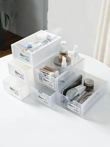 1入組辦公桌化妝品收納盒，文具收納櫃，可堆疊，帶抽屜，可存放小物品 - 白色 - 查看 1