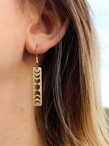 月相懸垂耳環,不銹鋼耳環禮物適用於姐姐朋友女兒 - 金色 - 查看 2