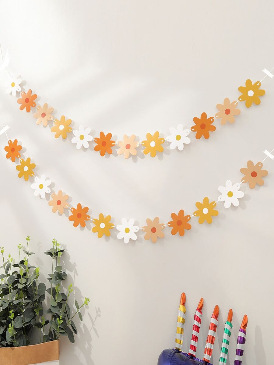2 件套渐变雏菊花环派对装饰横幅，圣诞节 - 彩色 - 查看 1