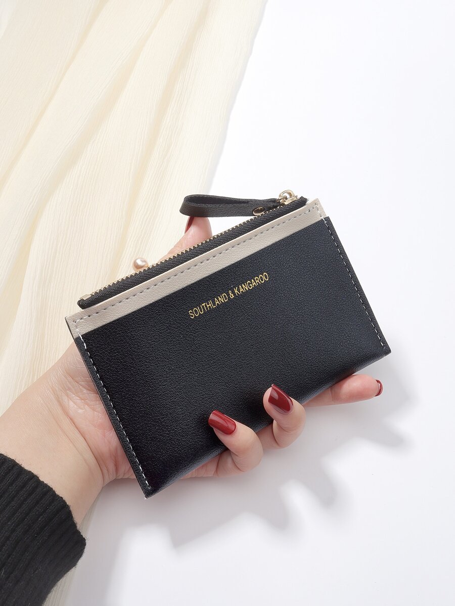 SOUTHLAND&KANGAROO Bảng chữ cái thời trang gấp 2 khe cắm thẻ nhiều ngăn Ví ngắn có khóa kéo & Ví đựng tiền xu Ví đựng thẻ Ví đựng danh thiếp Ví đựng thẻ tín dụng Ví đựng thẻ ID dành cho phụ nữ Ví mini dành cho phụ nữ Ví đựng thẻ - màu đen - Xem 1