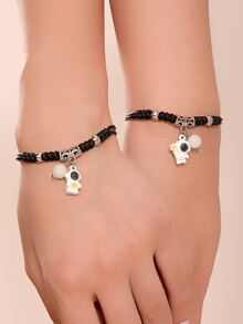 ATLVXJL 2pcs/Set Couple Grow In The Dark Astronaut Inlaid Projection Beads Charm Bracelet Gift - Multicolor - View 2