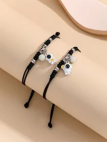 ATLVXJL 2pcs/Set Couple Grow In The Dark Astronaut Inlaid Projection Beads Charm Bracelet Gift - Multicolor - View 3