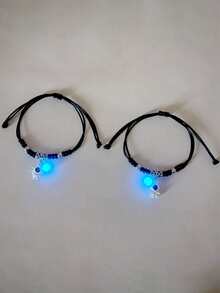 ATLVXJL 2pcs/Set Couple Grow In The Dark Astronaut Inlaid Projection Beads Charm Bracelet Gift - Multicolor - View 5