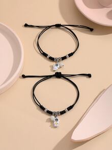 ATLVXJL 2pcs/Set Couple Grow In The Dark Astronaut Inlaid Projection Beads Charm Bracelet Gift - Multicolor - View 7