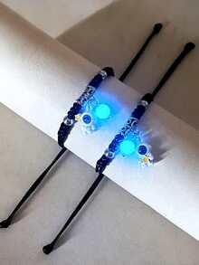 ATLVXJL 2pcs/Set Couple Grow In The Dark Astronaut Inlaid Projection Beads Charm Bracelet Gift - Multicolor - View 4