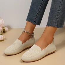 Zapatos de mujeres trabajar transpirable cómodo negro plano suela blanda antideslizante 2023 verano recién llegados - Beis - Ver 2