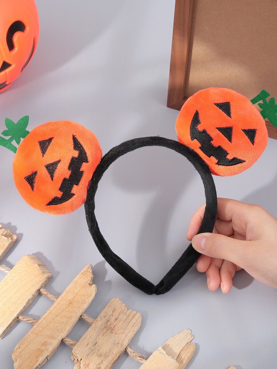 Halloween Happy Pumpkin Expression Headband & Hair Clip Set, Funny Prop For Costume Party, 1set/1pc - Black - View 1
