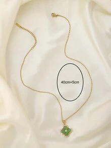 1 pieza Collar simple con de moda Chinoiserie trébol de cuatro hojas de seguridad hebilla jade verde - Multicolor - Ver 4
